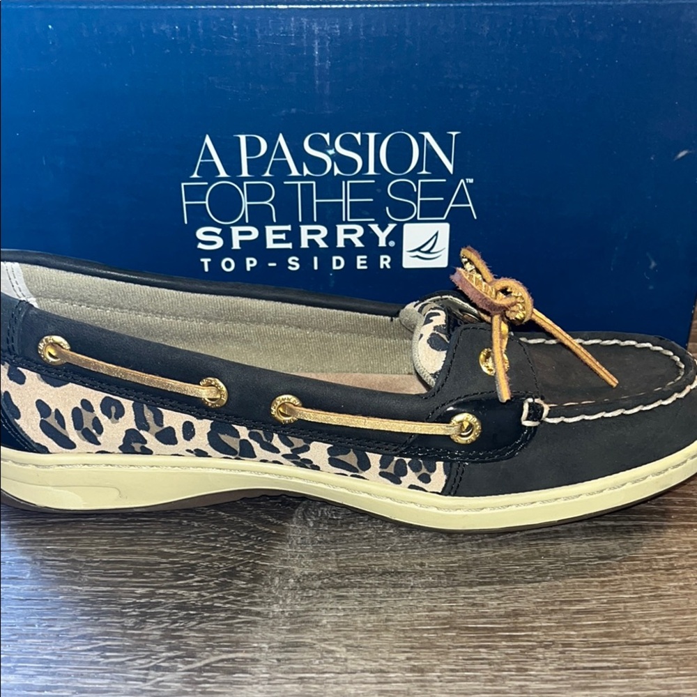 Sperry  Angelfish Black leopard Women's Black and Tan Boat Shoes